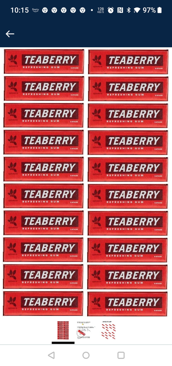 Teaberry Chewing Gum - Classic Retro Nostalgic Yummy Flavor originated by Clark's Finally Back! - Gerrit's Tea Berry Flavor (20 Packs)